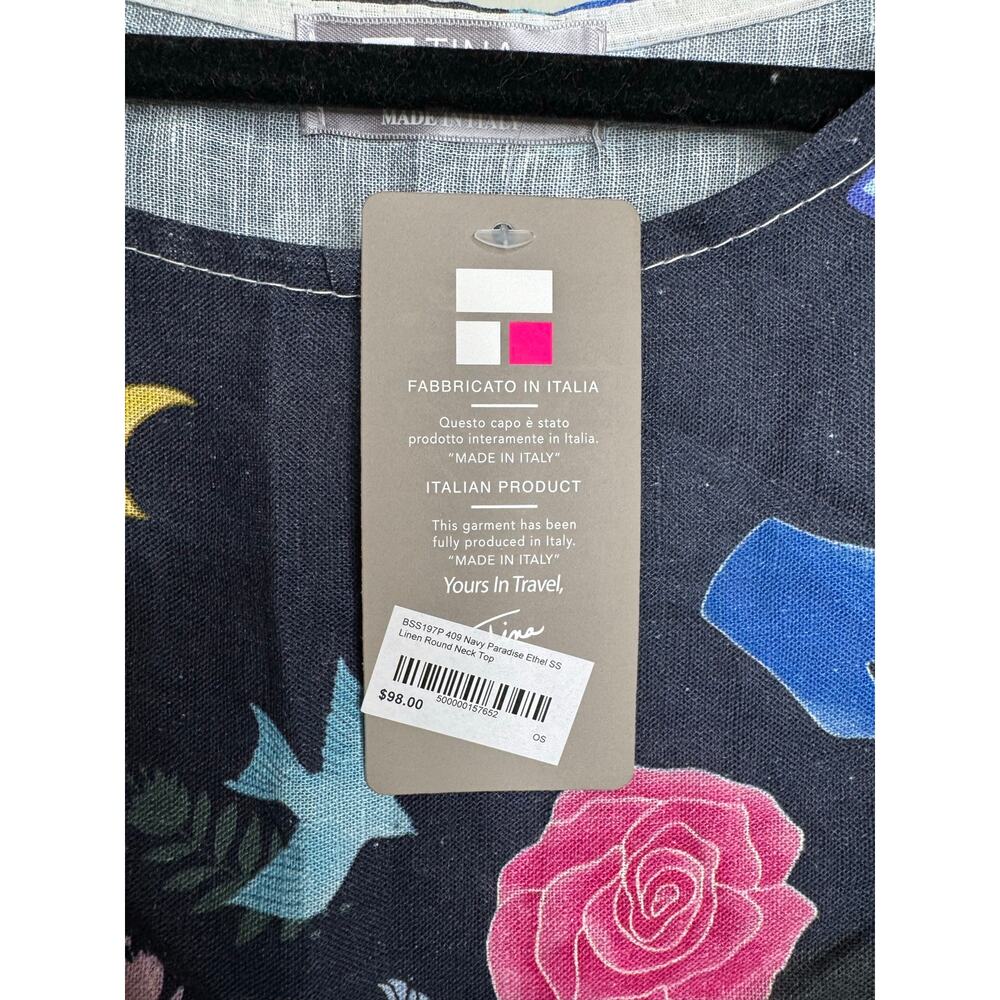 Tina Stephen’s Italy NWT Ethel Paradise 100% Linen Tunic Shirt One Size - Picture 7 of 9